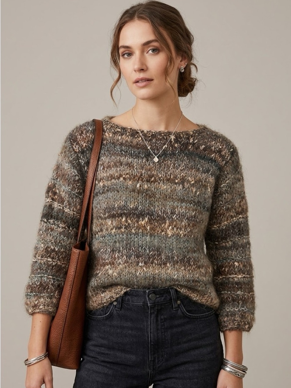 VTG Jennifer Reed Hand Knitted Mohair Wool Blend Sweater Medium Chunky Slouchy